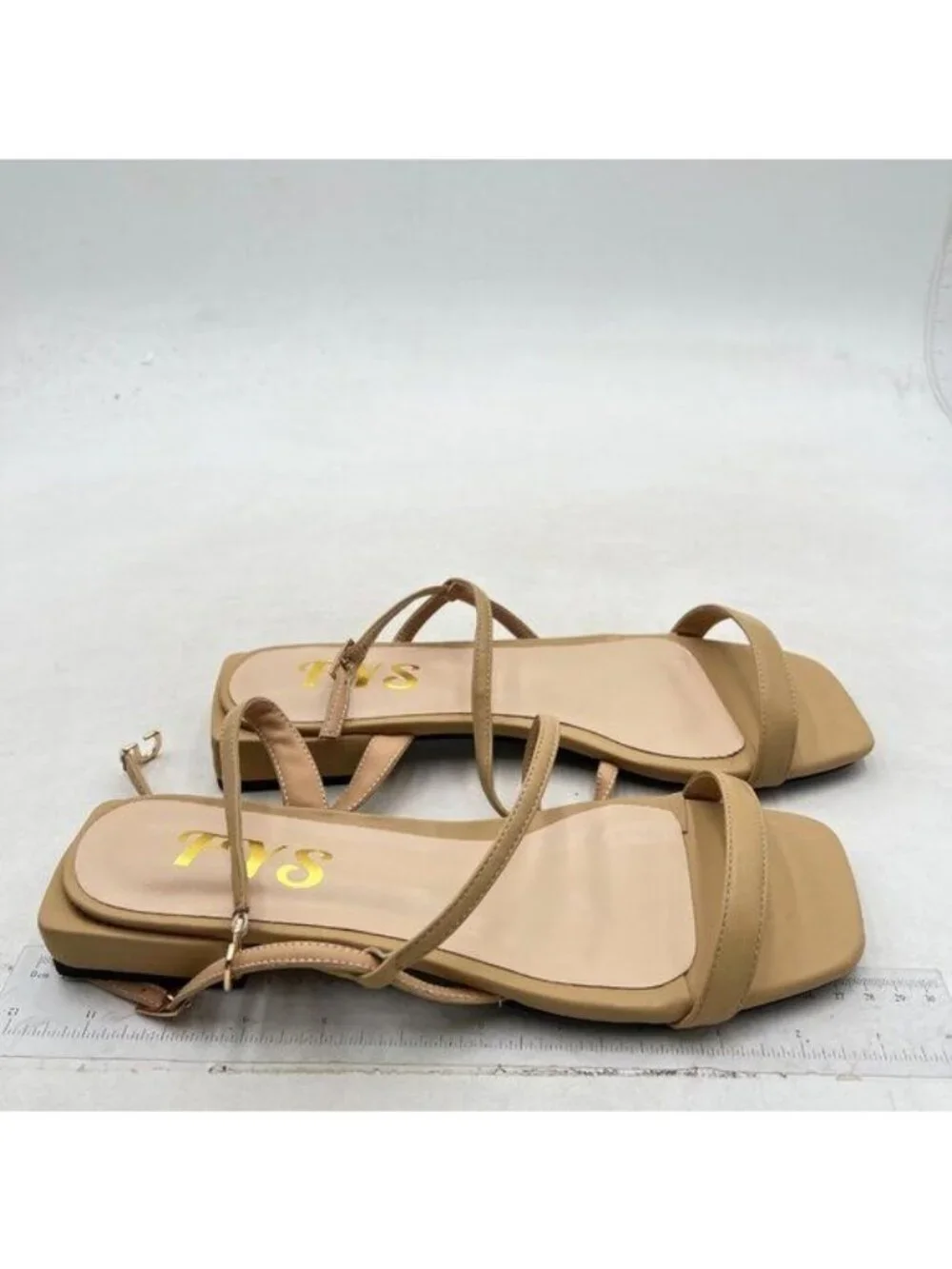 FYS Women Square Open Toe Sandals Flat Heel Strappy Slingbacks Summer Nude